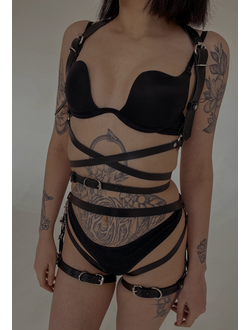 Комплект портупея+гартеры черная змейка