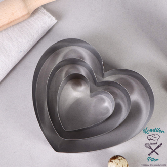 Набор форм для выпечки и выкладки "Сердце", 15 х 15 х 5 см, 3 шт.