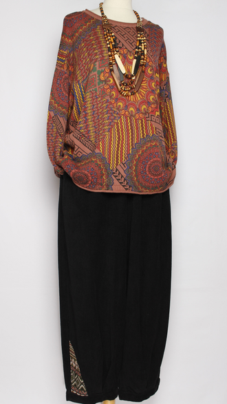 Брюки Бохо вельветовые "Гобелен" коралл,черные р.50-54