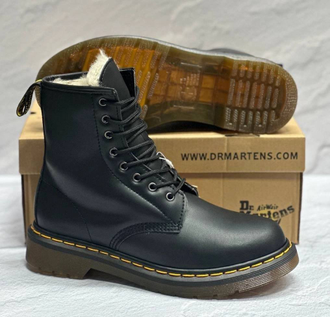 Dr Martens 1460 Black Smooth Double Stitch Leather Fur Boots с мехом