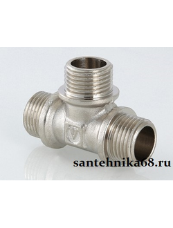 Тройник латунный никелированный Valtec шшш VTr.131 1/2 3/4 резьба – наружная