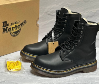 Dr Martens 1460 Black Smooth Double Stitch Leather Fur Boots с мехом