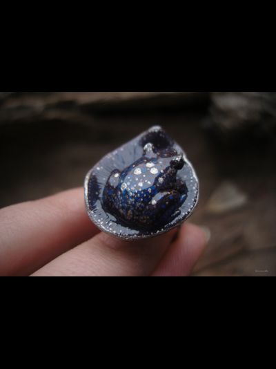 Космическое фэнтези-кольцо с лягушкой "Ведунья Алькора" с родолитом