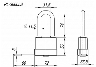 Замок навесной Fuaro PL-3660 LS (60 мм) 3 "англ."кл. (удлиненная дужка) БЛИСТЕР