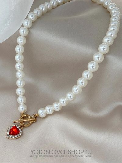 Колье из жемчуга с подвесом "любящее сердце"