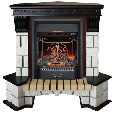 Угловой электрокамин Stone AO с очагом Majestic