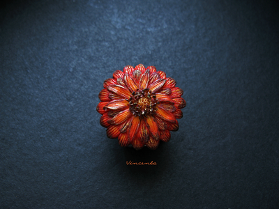 Кольцо-цветок "Календула" из термоглины - летнее оранжевое украшение