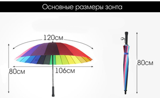 Зонт-трость Радуга с Чехлом 24 спицы (механический)