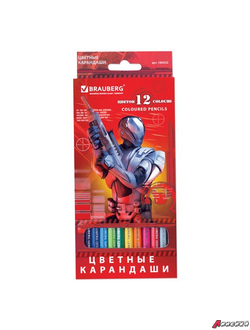 Карандаши цветные BRAUBERG «Star Patrol», 12 цв., заточенные, картонная упаковка. 180532
