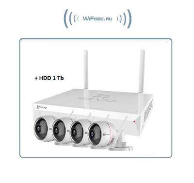 ezWireLess Kit CS-BW2424-B1E10 комплект системы WiFi видеонаблюдения состоит из 4 видеокамер Full HD + видеорегистратор + HDD 1 Tb