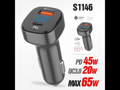 Автомобильное зарядное устройство deespi ES28 2USB + QC3.0 65W с инд. вольтметра (Black)