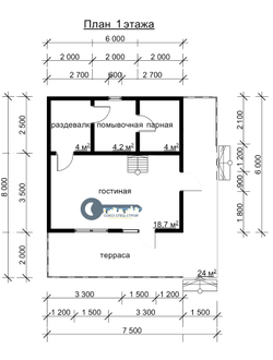 Б-18  ГАБАРИТНЫЕ РАЗМЕРЫ: (8Х7,5М) 2 ЭТАЖА, ОБЩАЯ ПЛОЩАДЬ: 75М²
