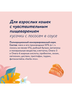 Florida (Флорида) влажный корм (пауч) для кошек с чувствительным пищеварением, лосось в соусе 85 г