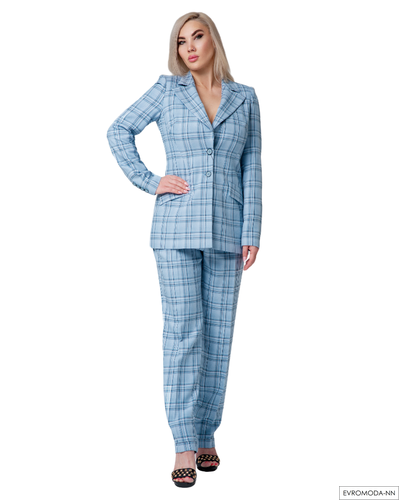 Костюм женский голубой в клетку Pretty One р.44
