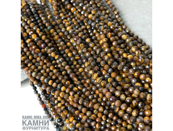 Тигровый глаз, шары 3,9-4,1 мм в огранке, цена за нить 19 см