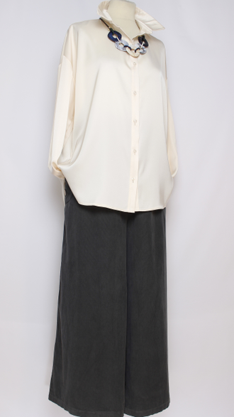 РУБАШКА БОХО "ШЁЛК  КЛАССИКА" чёрная, экрю р.48-54