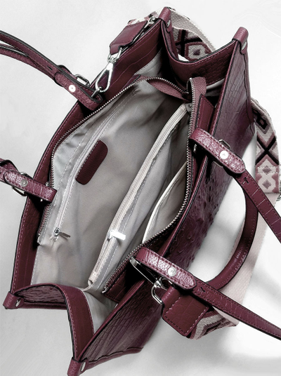 (АРТИКУЛ: 10105/1/5) СУМКА ЖЕНСКАЯ БОЛЬШАЯ, НАТУРАЛЬНАЯ КОЖА С ТИСНЕНИЕМ "КРОКОДИЛ", ТЕМНО-БОРДОВАЯ, РУЧКИ И РЕМЕНЬ ЧЕРЕЗ ПЛЕЧО