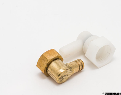 Уголок для душевой кабины пластиковый и латунный с накидной гайкой 1/2"х12мм под 90 гр.