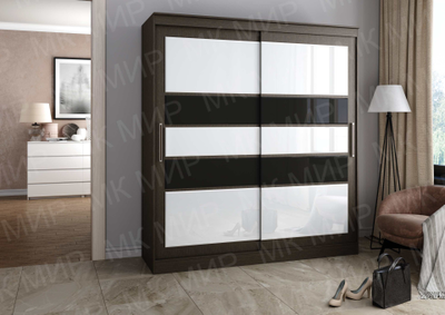 Танго-4 Шкаф-купе 2,0 (2000*2200*600мм), венге/Лакобель белый/черный