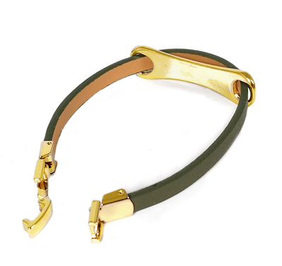 (АРТИКУЛ: 8585/44) БРАСЛЕТ ЖЕНСКИЙ, ЗЕЛЕНАЯ "БОЛОТНАЯ" КОЖА, МЕТАЛЛ "ЗОЛОТО"