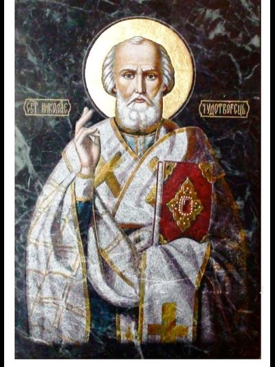 Икона  на змеевике, 180х300мм. Разные лики.