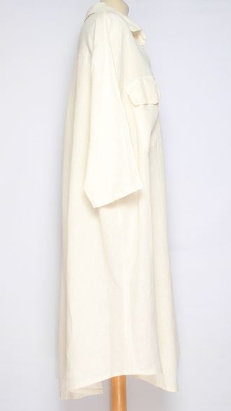 ПЛАТЬЕ РУБАШКА БОХО ЛЬНЯНОЕ "КАРМАНЫ КЛАПАНЫ" белое до р.56