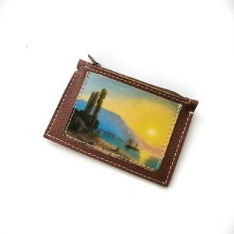Мини-портмоне на молнии с принтом по мотивам картины И. К. Айвазовского "Закат над Ялтой"