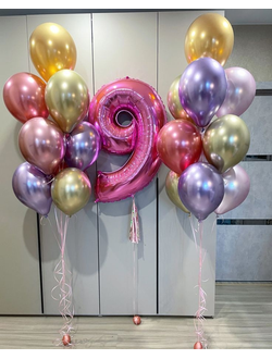 Набор шаров с гелием "Яркая нежность" с цифрой