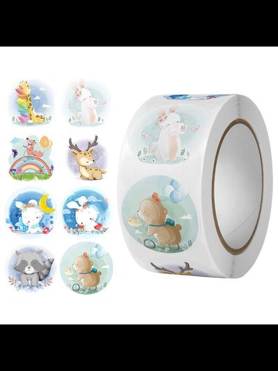 Стикер круглый в рулоне "Милые животные" (микс, 500 шт.)