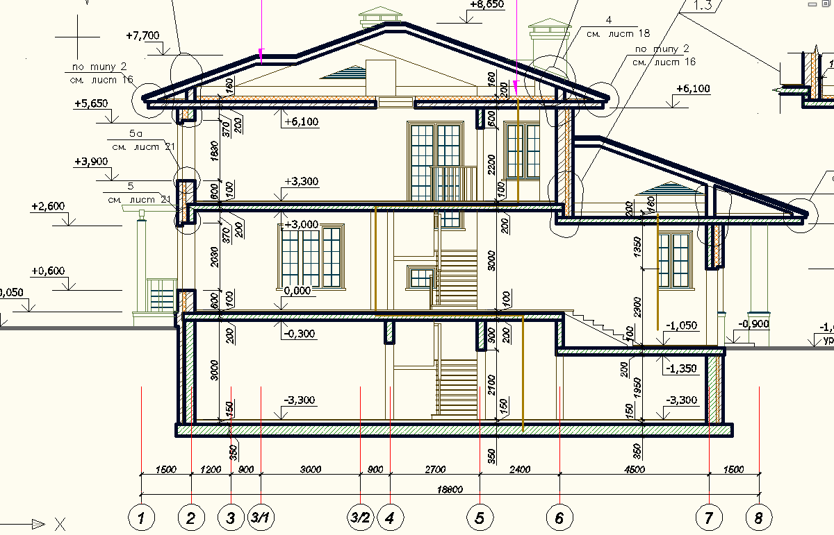 Высота дома 18 метров. Разрез здания с мансардой чертеж. Высота двухэтажного дома чертеж. План двухэтажного дома сбоку. Разрез двухэтажного здания чертеж.