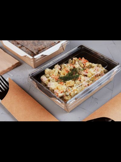 Салатник с прозр. кр. (крафт/черный), 500 мл