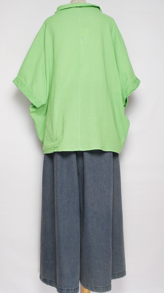 БЛУЗА ЛЁН "КИМОНО ХОМУТ ВЫШИВКА"  зелёная, хаки, голубая, чёрная до р.56