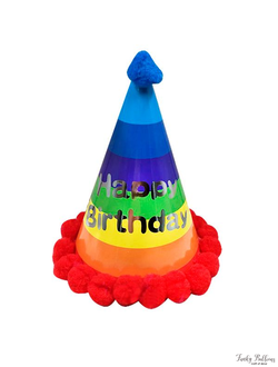 Колпак с помпонами "С днем рождения" Разноцвет