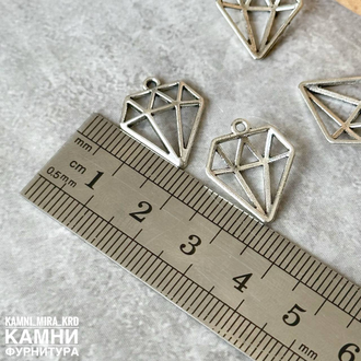 Подвеска "Алмаз" 18х15 мм, цвет серебро, цена за штуку