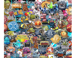 Фото разнообразных стикерпаков для трюковых самокатов, примеры стикеров