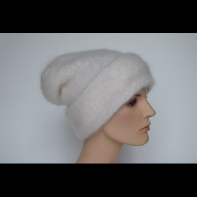 Белая мохеровая шапка женская с отворотом Vizio Италия 9021 CRY