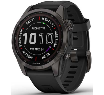 Умные часы Garmin Fenix 7s Sapphire Solar титановый серый DLC с черным ремешком