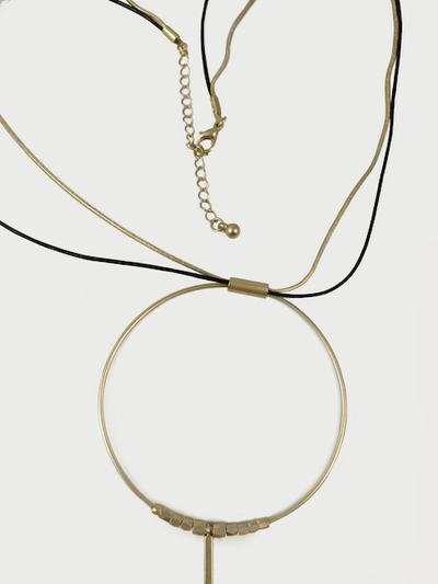 (АРТИКУЛ: 5411) КОЛЬЕ ЖЕНСКОЕ, ЦЕПОЧКА+ЧЕРНЫЙ ШНУРОК, ПОДВЕСКА "КОЛЬЦО", ЦВЕТ "ТУСКЛОЕ ЗОЛОТО"