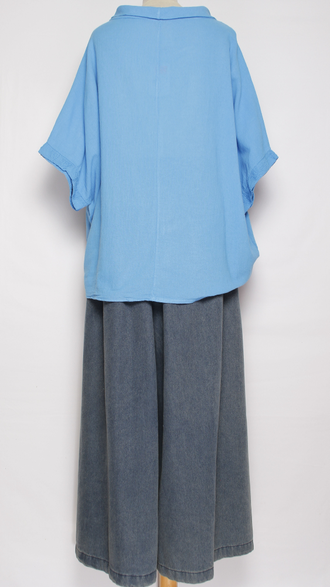 БЛУЗА ЛЁН "КИМОНО ХОМУТ ВЫШИВКА"  зелёная, хаки, голубая, чёрная до р.56