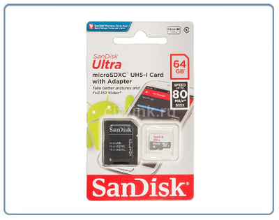 Карта памяти microSDXC UHS-I SANDISK Ultra 80 64 ГБ, 80 МБ/с, 533X, Class 10, SDSQUNS-064G-GN3MA, 1 шт., переходник SD