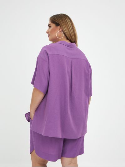 Летняя рубашка с коротким рукавом из льна с отложным воротником