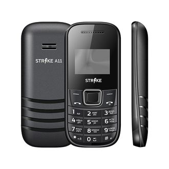 4630055242382   Мобильный телефон Strike A11 Black,  2 SIM, корпуса - Пластик,  аккумулятора- 600 мАч, Фонарик, память 32 MБ/ 32 MБ,   Камера- Нет,