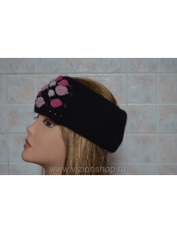 Повязка на голову черная Vizio Италия с розочками и кристаллами Италия