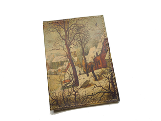 Обложка на паспорт с принтом по мотивам картины Питера Брейгеля Старшего "Зимний пейзаж с конькобежцами и ловушкой для птиц"