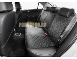 Чехлы экокожа RIVAL задняя спинка 40/60, рисунок Ромб для Volkswagen Polo VI лифтбек (комплектации с задним подлокотником) 2020-