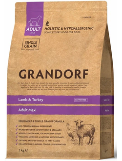Grandorf (Грандорф): сухой корм для собак крупных пород Ягненок с индейкой, 3 кг