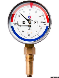 Термоманометр радиальный РОСМА 80х1/2 150С 1,6МПа ТМТБ-31Р.1 шток 46мм (нижнее радиальное подкл.)