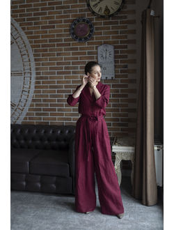 Комбинезон льняной (бордо)