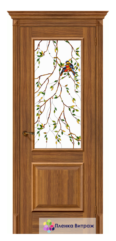Витражная пленка, витражная пленка самоклеющаяся под заказ,пленочный витраж флора с птицами