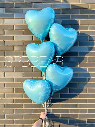 Фольгированные шары Сердца 5 штук голубые